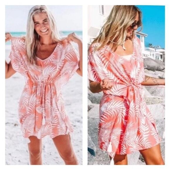 CLEOBELLA Dreamy Sunset Palm Print Bright Pink CoverUp One Size Medium Large - Picture 12 of 12
